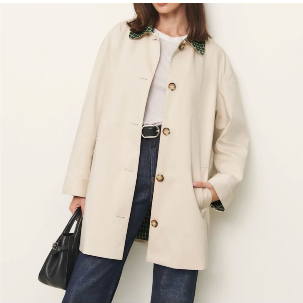 Reformation Cream Blazer with Green Accents